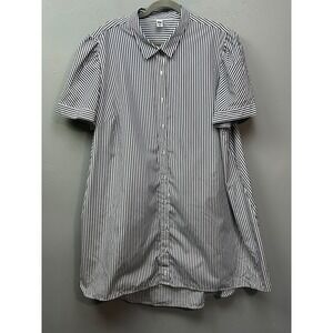 its Shirt Dress Womens 3X Gray White Stripe Short Sleeve Button Up Tunic Top
